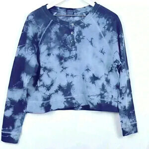 Roxy Womens Sweatshirt Blue S Crop Long Sleeves 3 Button Closure Crew Pullover